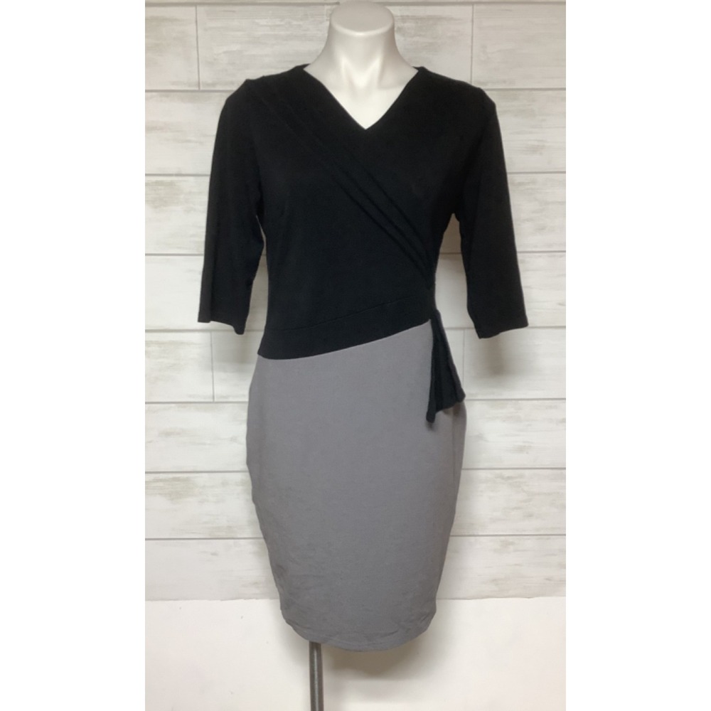 Homeyee Women's Elegant Vneck Patchwork Sleeve Business Dress Black & Gray Sz 10